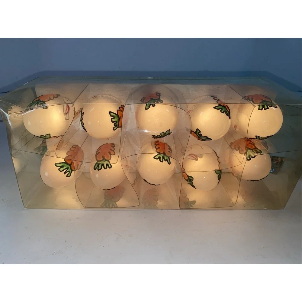 Vintage White Easter Egg Light String With Carrot And‎ Bunny Design Works In Box